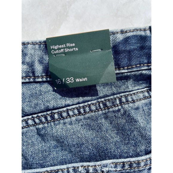 WILD FABLE HIGHEST RISE CUTOFF BLUE DENIM SHORTS FRAYED HEM DISTRESSED SZ 16 NWT - Picture 7 of 8